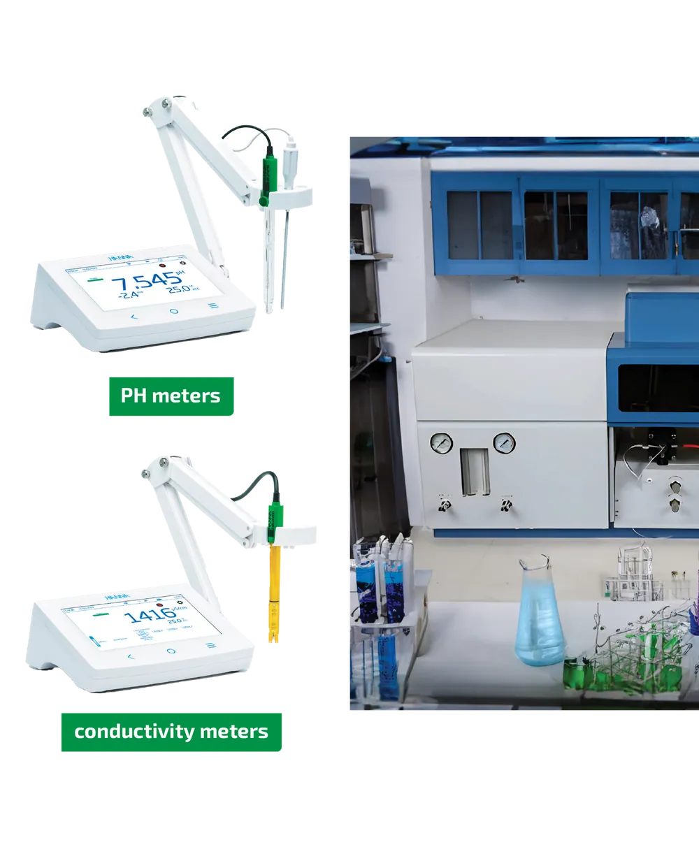 pH meters, conductivity meters and the atomic absorption spectrometer in the Hasad laboratory